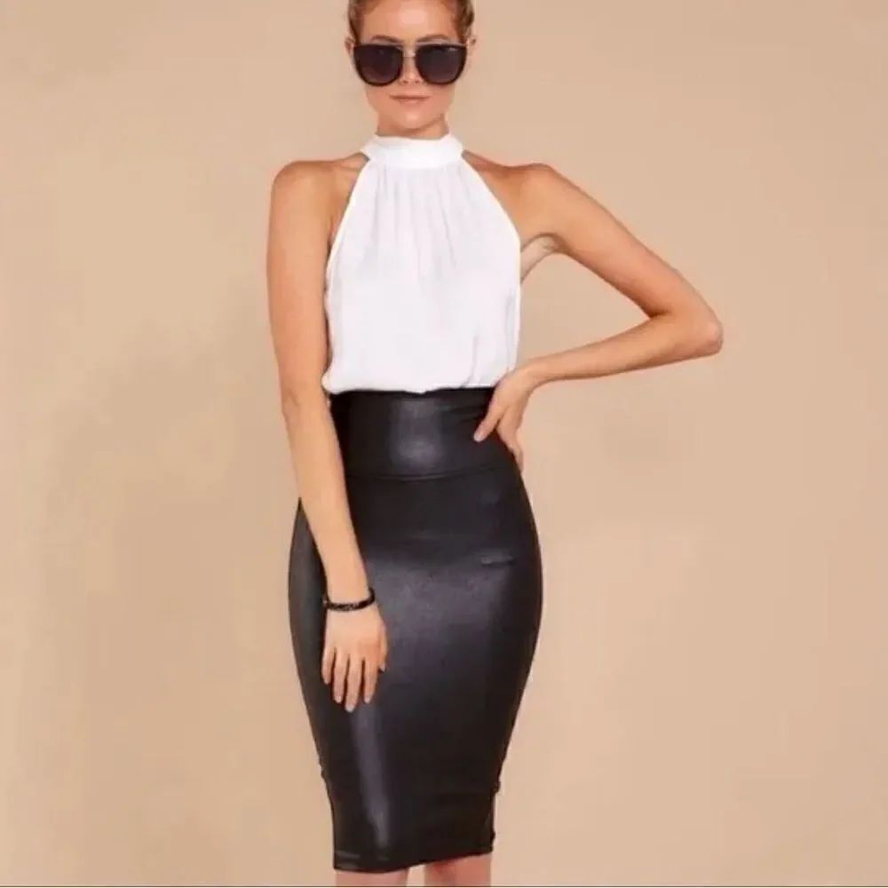 Spanx Leather Like Faux Leather Pencil Skirt Black